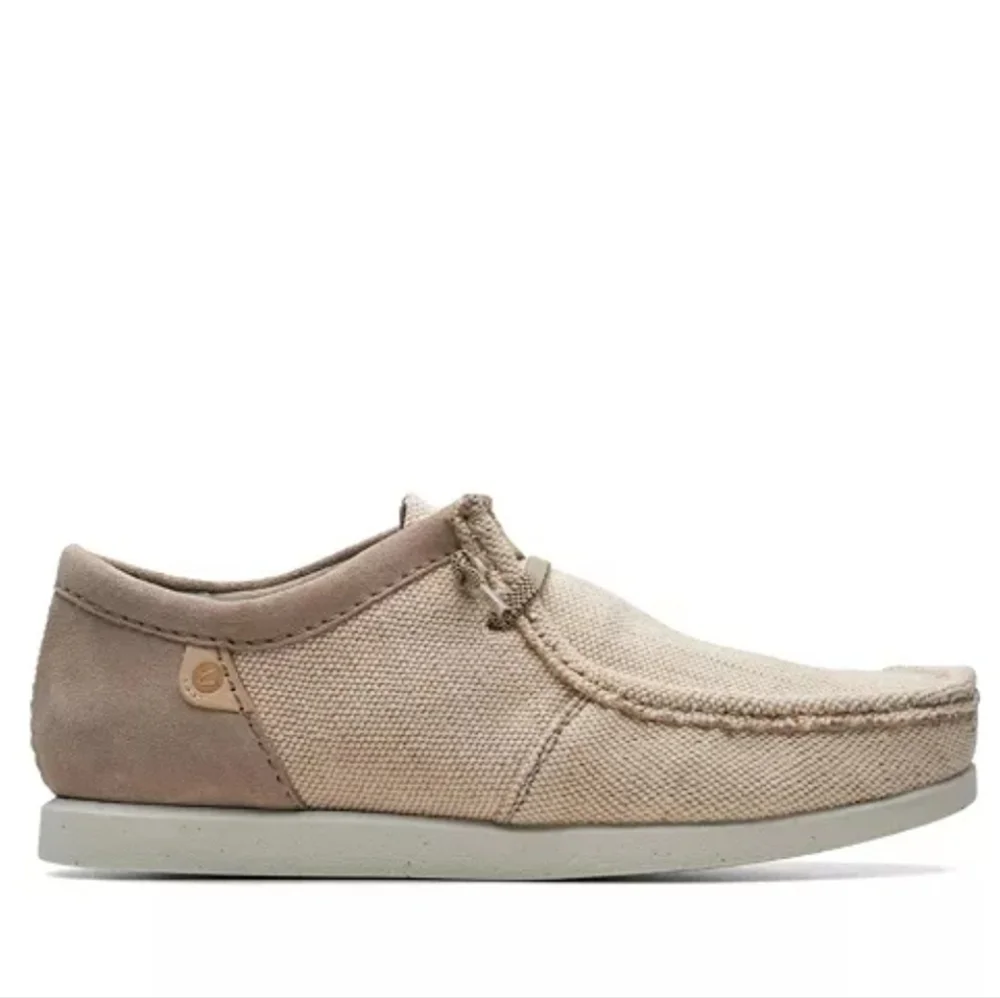 Clarks | Shacrelite Moc Toe Natural Woven Cotton Genuine Leather Suede Loafers